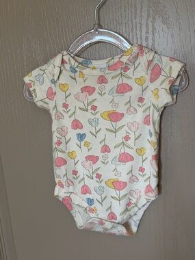 Cream Floral Baby One-Piece Bodysuit with Pink & Yellow Accents
